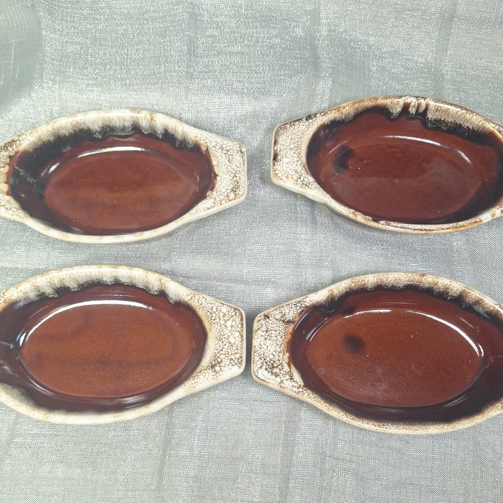 4 Western Stoneware Maple Leaf USA Brown 10 oz Au Gratin Casserole Dish Vintage - Picture 2 of 6